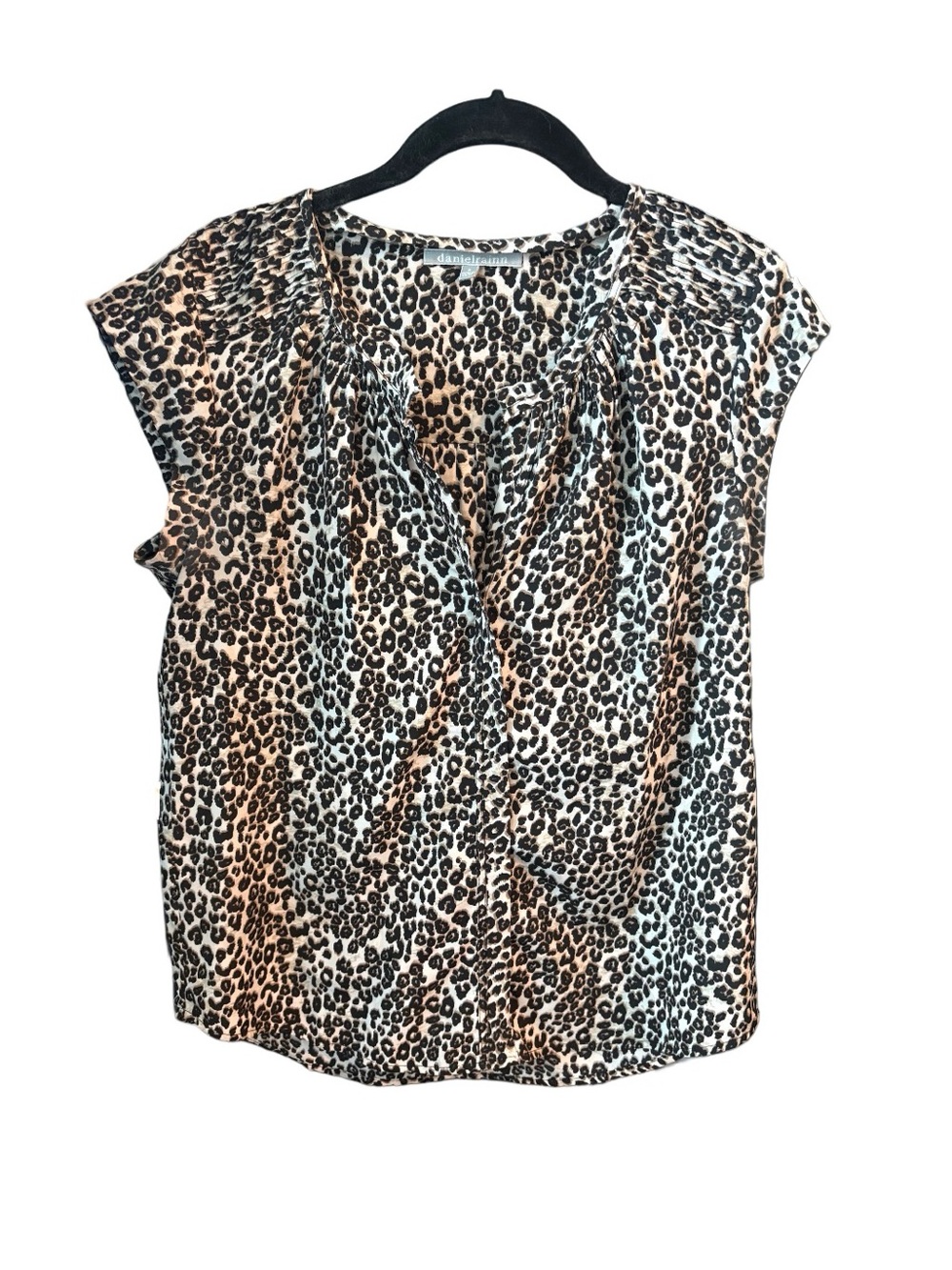 Daniel Rainn Beige and Black Leopard Cap Sleeve V-Neck Top
